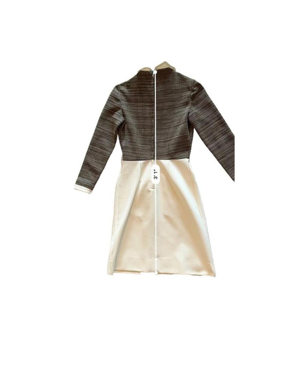 Brown & Cream Butte Knit 100% Textured Dacron Polyester Long Sleeve Dress - Picture 3 of 12